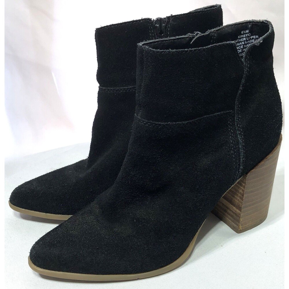 Nine West Kirbyo Black Suede leather Boots Side Zip Bootie Block Heel Size 6.5M